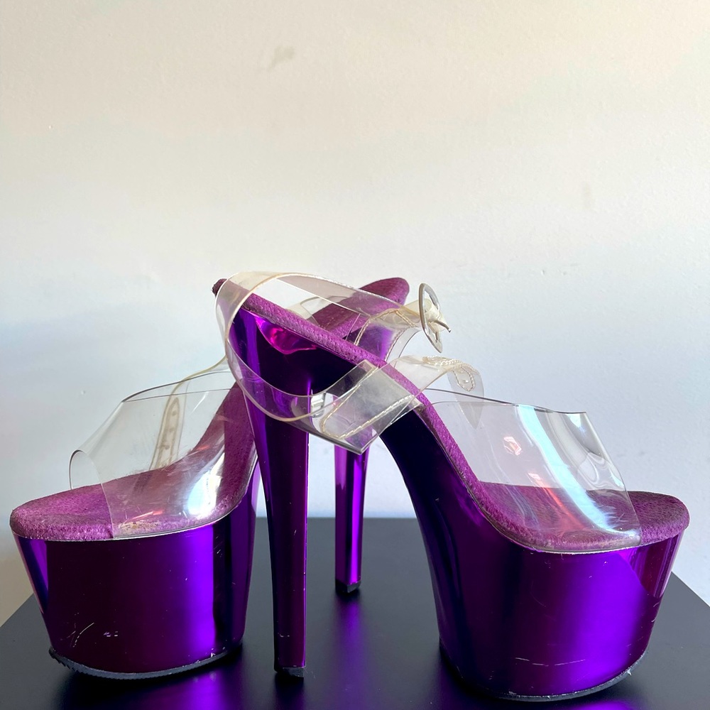 Pleaser Sky-308 pink chrome 7” heels size 7.5